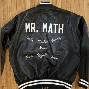 🔥 Vintage Chainstitch Mr.Math Black Satin Jacket Button Up Large Black Bomber 🔥